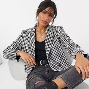 Mango Houndstooth Cropped Blazer EUC Size Small